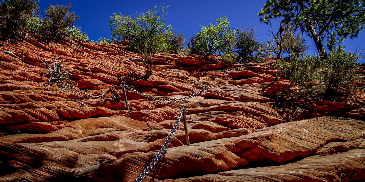 Chains At Some Sections Of Trail To Angels Landing, Zion National Park, UT