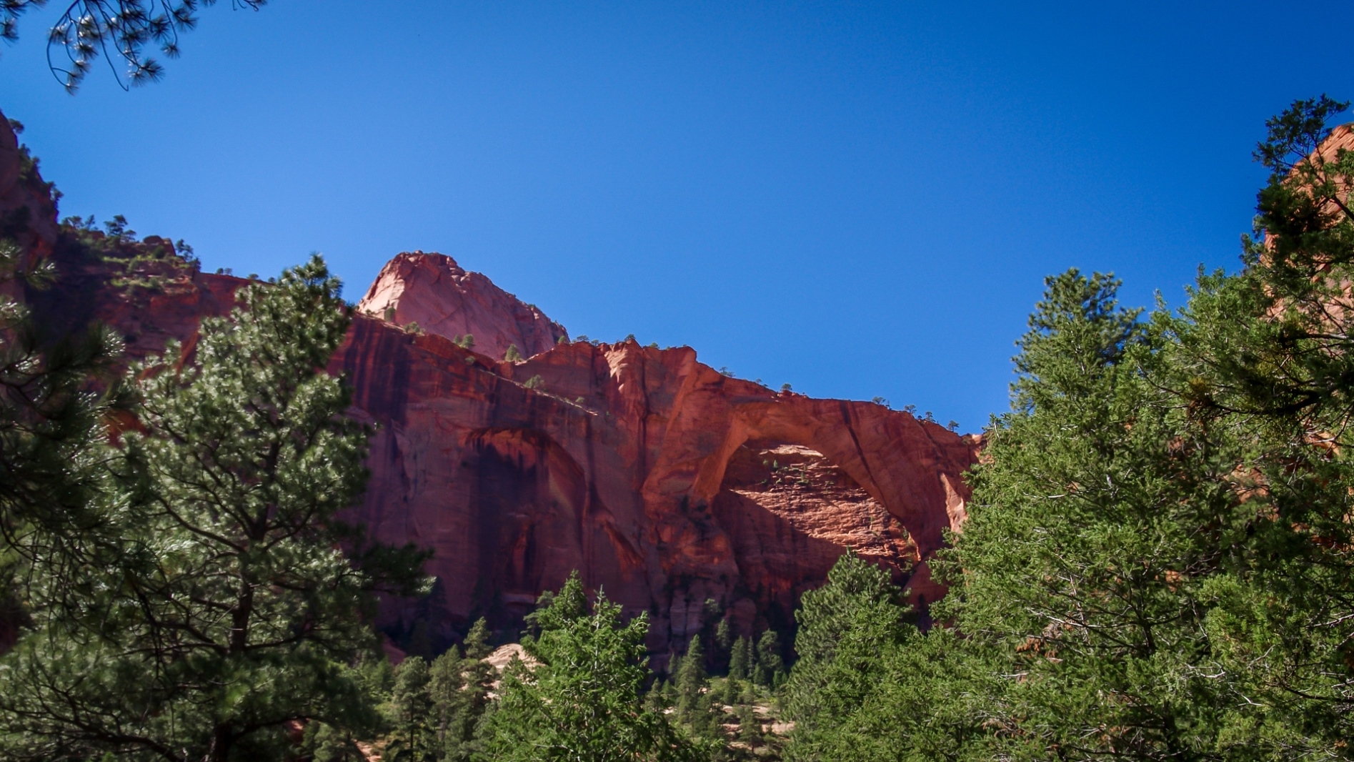 Distant Kolob Arch In Kolob Canyon Section Of Zion National Park, UT