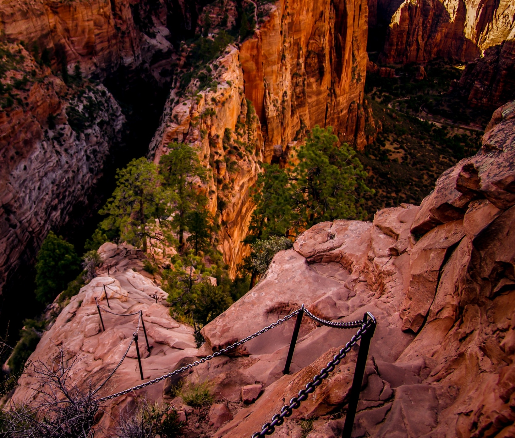 Look Down Steep Trail To Angels Landing In Zion National Park, UT