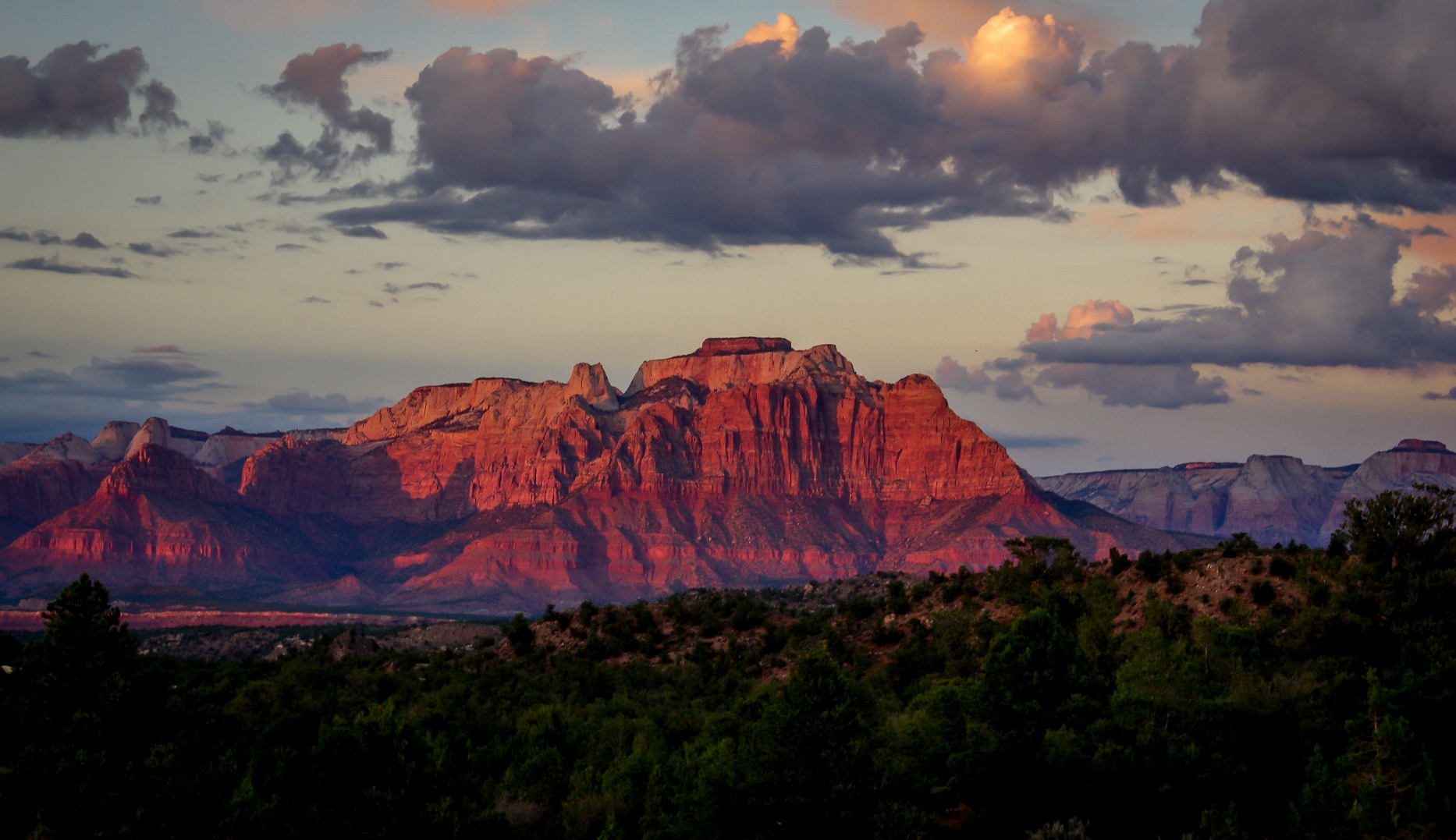 Sunset Look From Gooseberry Mesa At West Temple In Zion National Park, UT