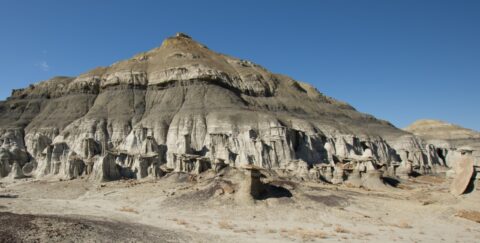Flat Tops And White Hoodoos Around Hill In Bisti Wilderness, NM