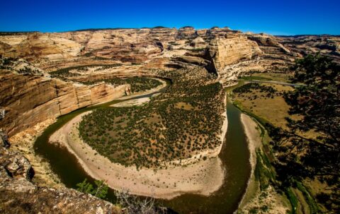 Yampa River Horseshoe Bend At Harding Hole Point Overlook In Dinosaur National Monument, Canyon Section, CO