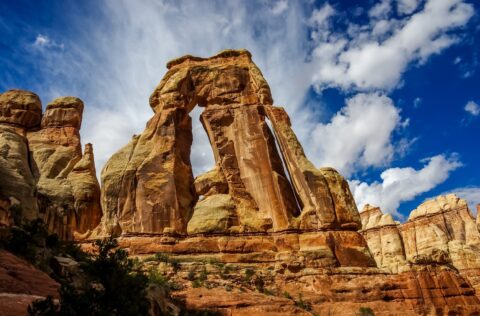 Facing Beautiful Druid Arch In Needles, Canyonlands National Park, UT