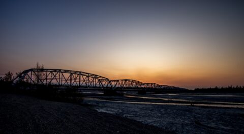 Red Sunset Over Gestle River Black Heroes Memorial Bridge, AK