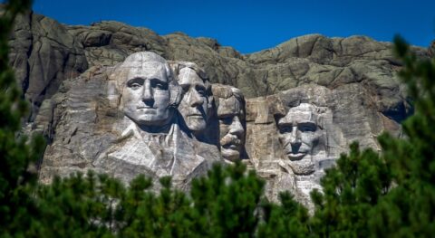 Scenic View At Mount Rushmore From Iron Mountain Road Through Black Hills, SD