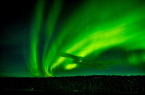 Swirling Aurora Borealis At Madeline Lake, Yellowknife, NT