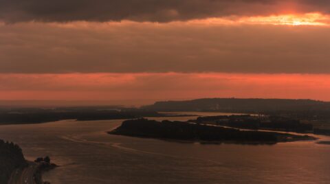 Cloudy Sunset Over Columbia River Gorge, OR