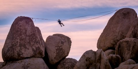 Between Two Rock Tops In Joshua Tree National Park, CA