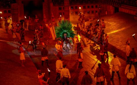 Coming Of Spaniards – Mayan Culture Show In Xcaret, Quintana Roo, Mexico