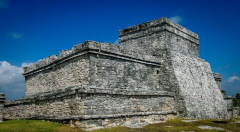 Mayan Tower In Tulum Archaeological Site, Quintana Roo, Mexico