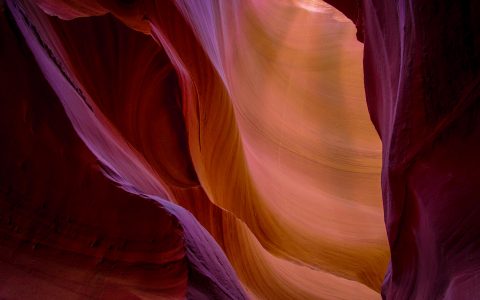 Purple Shadows On The Wall In Lower Antelope Canyon, AZ