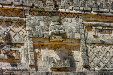 Another Detail Of Classic period Maya art, Uxmal Archaeological Site In Yucatan, Mexico