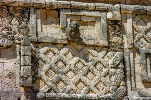 Detail Of Classic period Maya art, Uxmal Archaeological Site In Yucatan, Mexico