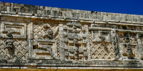 Detail Of Mayan Building In Uxmal Archaeological Site In Yucatan, Mexico