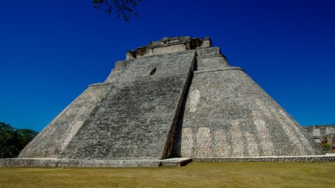 Famous Pyramid of the Magician In Uxmal Archaeological Site In Yucatan, Mexico