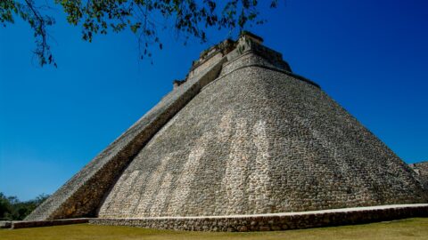 Look From Different Angle To Famous Mayan Pyramid In Uxmal Archaeological Site In Yucatan, Mexico