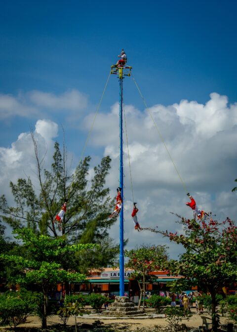 Mayan Flying  Pole Dancers Valadores In Tulum, Quintana Roo, Mexico