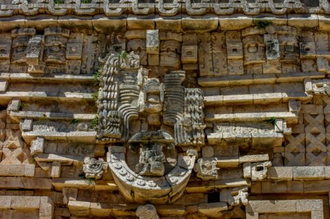 Rich Artistic Decor During Mayan Classical Period In Uxmal Archaeological Site In Yucatan, Mexico