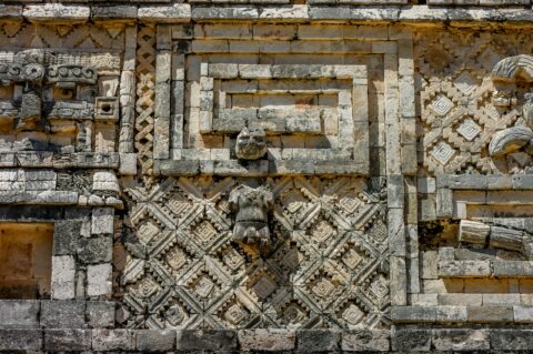Sacrifice by decapitation is depicted in Classic period Maya art Uxmal Archaeological Site In Yucatan, Mexico