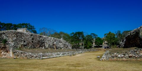 Sloped Mayan Playground In Uxmal Archaeological Site In Yucatan, Mexico