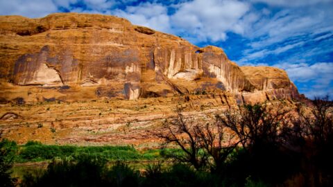 Little Arch Across Colorado River on Poison Spider Trail, Moab, UT