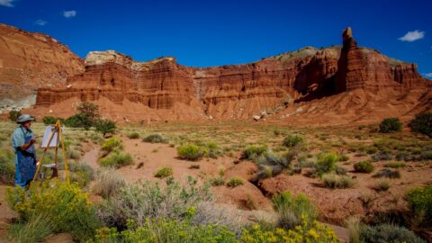 Painter at Chimney Rock in Capitol Reef National Park, UT