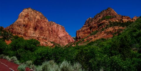 Massive Red Rock Formations In Kolob Canyon, Zion National Park, UT