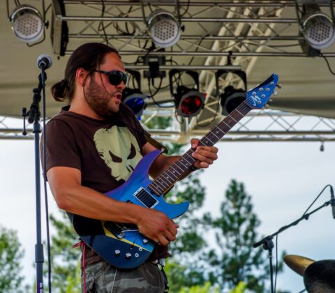 Ben Nieves Plays Lead Guitar On Blues Farm Stage During Heroes Of Woodstock Tour In Winthrop, WA