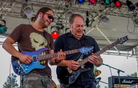 Ben Nieves And Sam Andrew Twin Guitar Solo On Blues Farm Stage At Heroes Of Woodstock Tour In Winthrop, WA