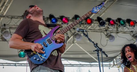 Ben Nieves High Note Guitar Solo On Blues Farm Stage During Heroes Of Woodstock Tour In Winthrop, WA