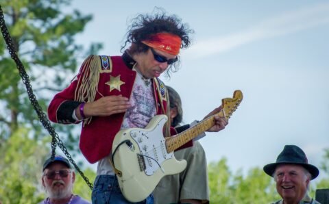 Dave Getz And Peter Albin Watch t Randy Hansen Playing On Blues Farm Stage During Heroes Of Woodstock Tour In Winthrop, WA