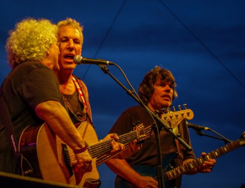 David Frieberg Jeff Pevar And Mark “Slick” Aguilar As Members Of Jefferson Starship On Blues Farm Stage During Heroes Of Woodstock Tour In Winthrop, WA