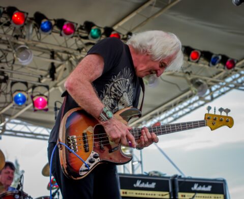 Attractive  Playing Of Leo Lyons, Spiritual Leader Of Ten Years After On Blues Farm Stage During Heroes Of Woodstock Tour In Winthrop, WA