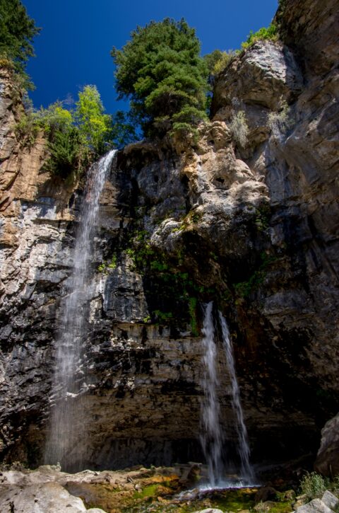 Front Look At Spouting Rock Waterfalls At The Top Of Hanging Lake, Glenwood Springs, CO