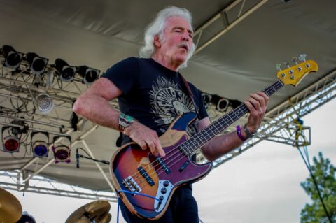 Intensive Bass Playing Of Leo Lyons On Blues Farm Stage During Heroes Of Woodstock Tour In Winthrop, WA