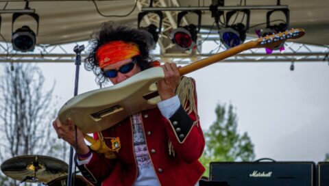 Jimi Hendrix Imitator Randy Hansen Playing On Blues Farm Stage During Heroes Of Woodstock Tour In Winthrop, WA