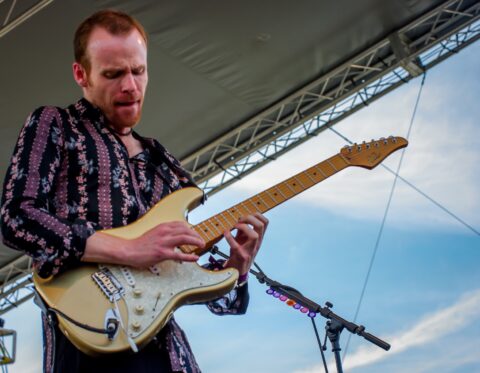 Joe Gooch Lost Sunglasses While Firing Guitar Solo “Going Home” On Blues Farm Stage During Heroes Of Woodstock Tour In Winthrop, WA