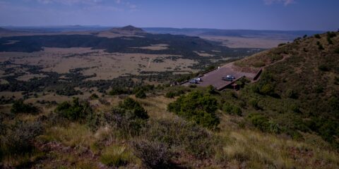 Look From Rim Trail At Parking On Top Of Capulin Volcano National Monument, New Mexico