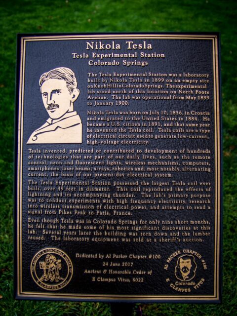 Memorial Plaque Where Nikola Tesla Laboratory Was Destroyed In Colorado Springs, CO