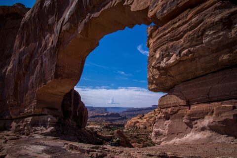 Panoramic View Through Jeep Arch, Moab, UT