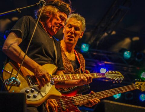 Paul Kantner And Jeff Pevar On Blues Farm Stage During Heroes Of Woodstock Tour In Winthrop, WA