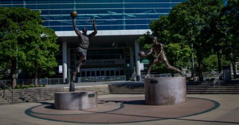 Basketball Legends- Carl Malon And John Stockton Statues In Salt Lake City, UT