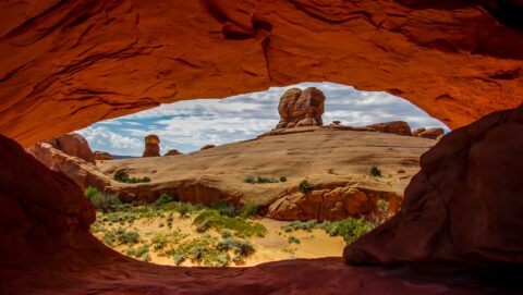 Close Look Through Eye Of The Whale Arch, Arches National Park, Moab, UT