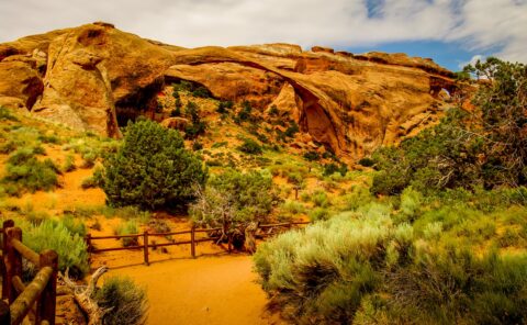 Landscape Arch And Partition Arch Along Devils Garden Trail In Arches National Park, Moab, UT