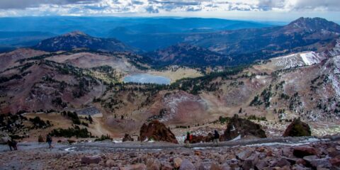 Hikers On Lassen Peak Trail In Lassen Volcanic National Park, CA