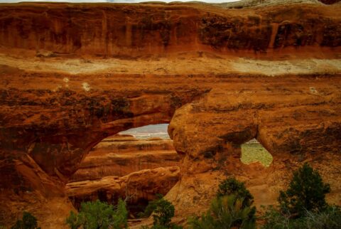 Look Through Partition Arch In Devils Garden, Arches National Park, Moab, UT
