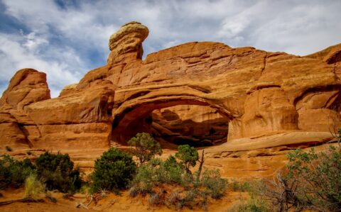 In Front Of Big Tower Arch In Arches National Park, Moab, UT