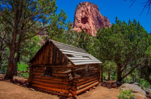 Wood Cabin Along Taylor Creek Trail In Kolob Canyon Section Of Zion National Park, UT