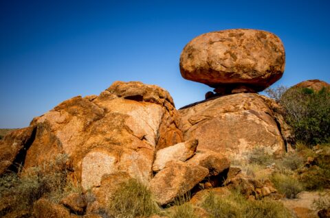 Balanced Rock In Karlu Karlu, The Devils Marbles, NT, Aboriginal People’s Sacred Land In Central Australia