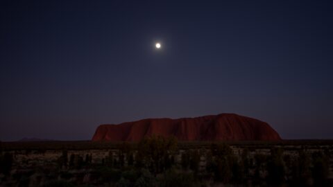 Before Sunrise, Full Moon Over Uluru And Kata Tjuta (In The Distance), NT, Australia